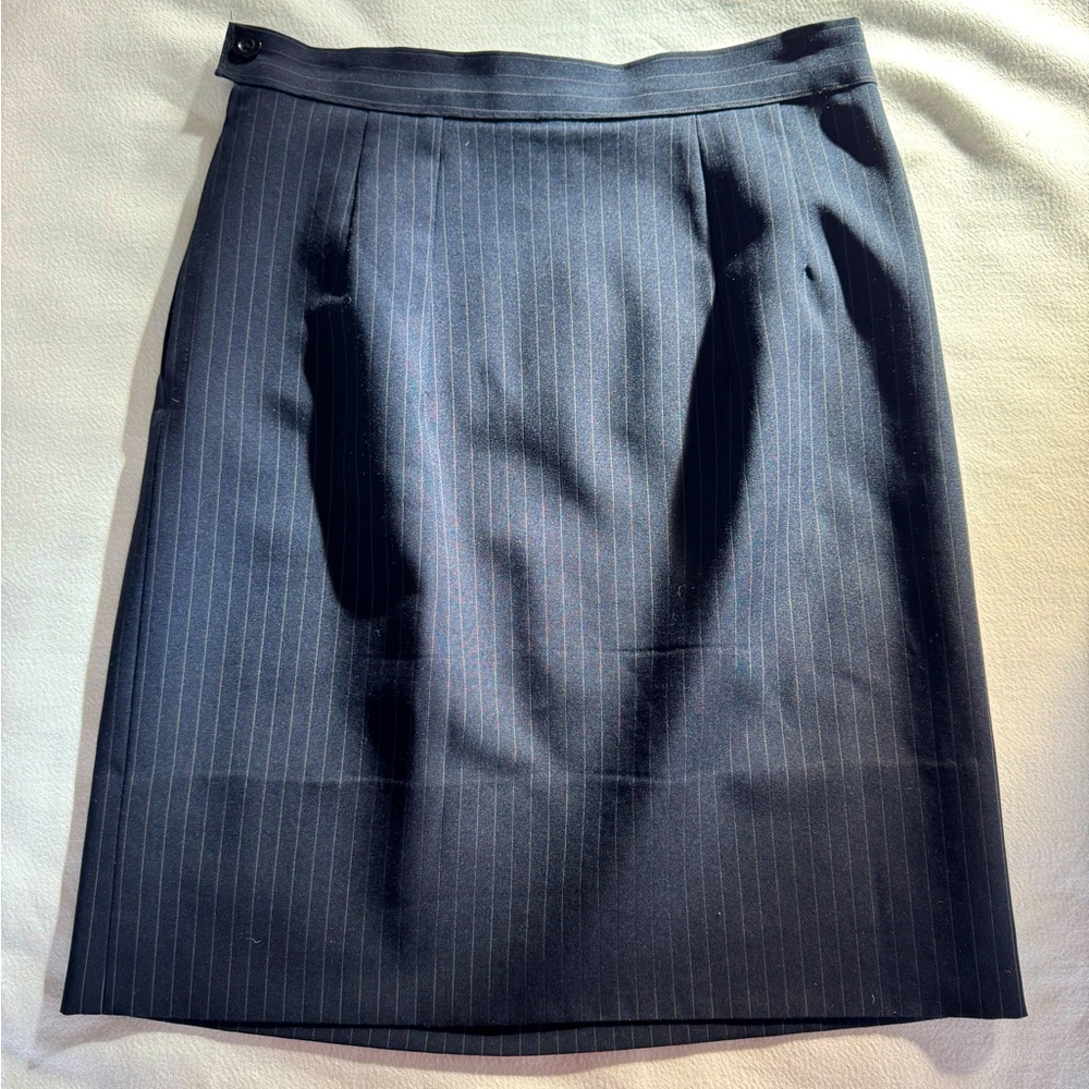 Vintage Handmade Pinstripe Skirt – Midnight Navy with Fine Chalk Stripes